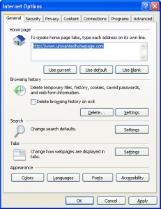 Internet Options with unwanted homepage